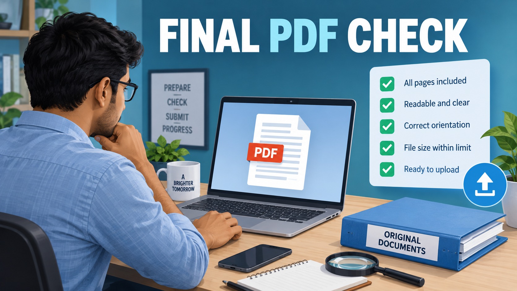 PDF final review illustration with laptop and checklist, not a portal screenshot