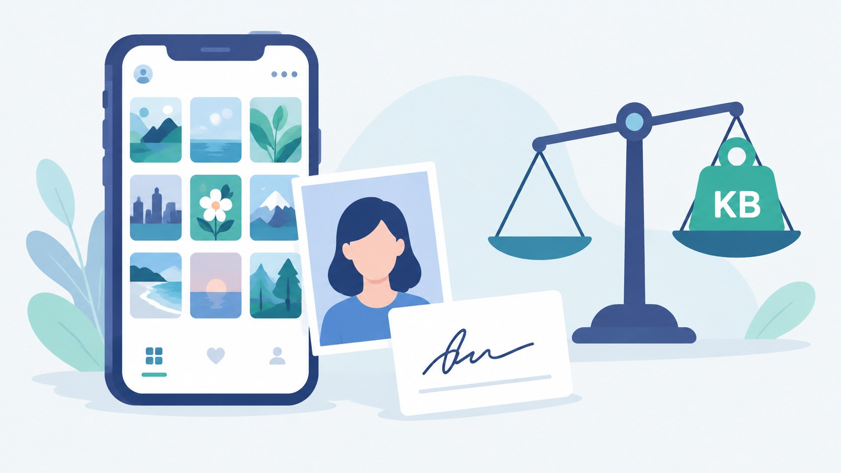 Phone par photo aur signature ka size check karte hue illustration