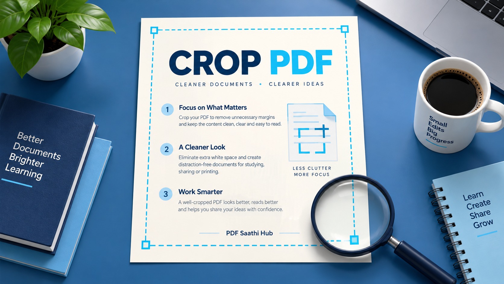 Crop PDF margins की explanatory cover illustration, वास्तविक tool screenshot नहीं।
