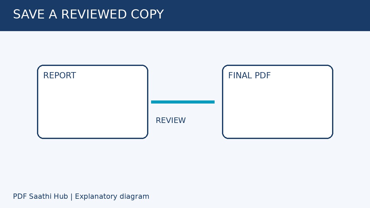 Comparison report और reviewed final PDF को अलग नाम से save करें।